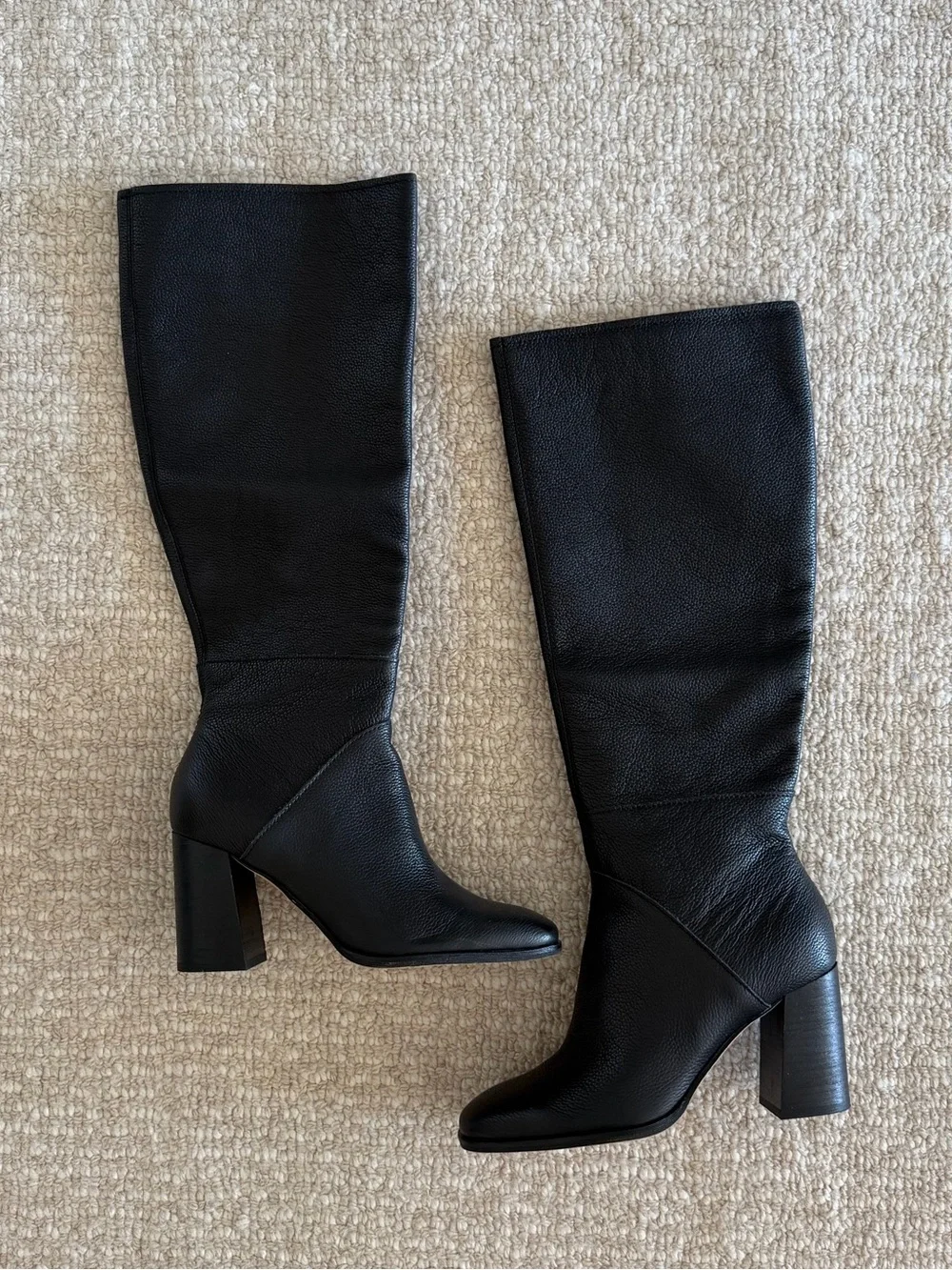 Dolce Vita Flynn Black Leather Knee-High Block Heel Boots for Women
